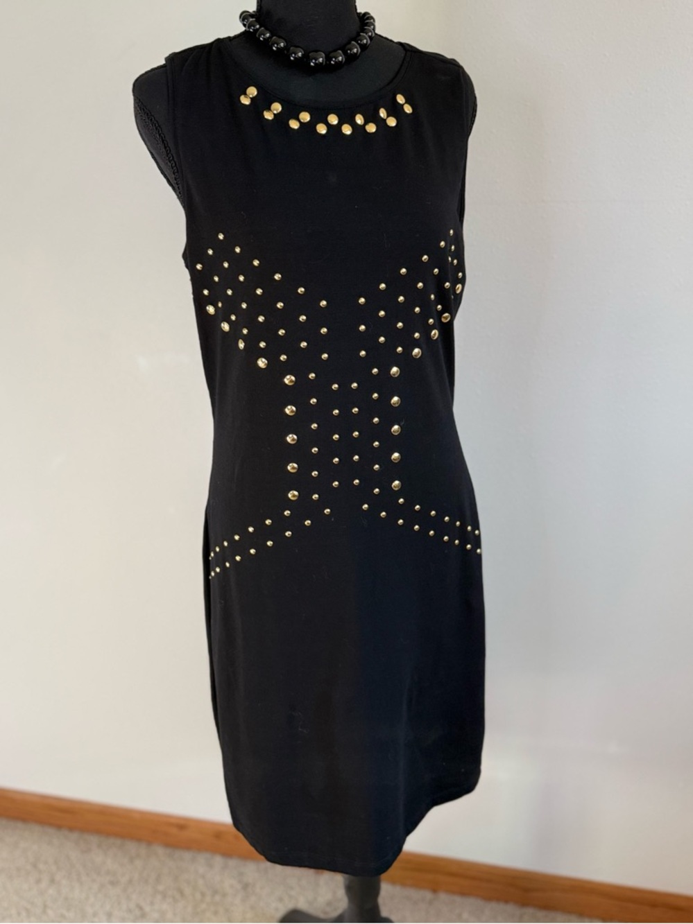 Kardashian Kollection Studded Dress Black Gold L NWT
